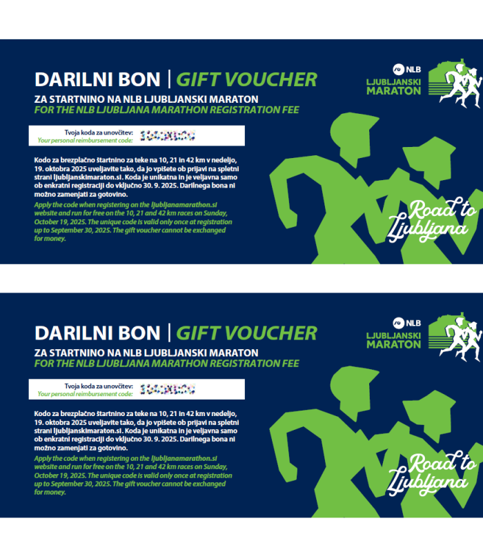 Gift Voucher for NLB Ljubljana marathon 